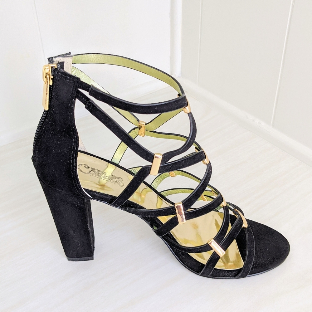 Carlos Santana Black Caged Sandals 7.5